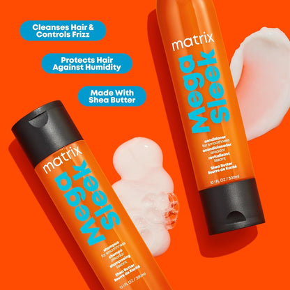 Mega Sleek Shampoo and Conditioner Set - Smoothing and Moisturizing, Anti-Frizz, Detangling, for All Dry, Damaged & Frizzy Hair Types, Nourishes with Shea Butter, Vegan