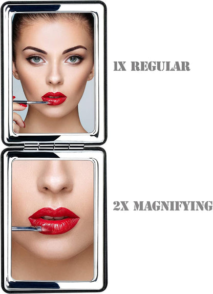 Compact Vanity Mirror for Men, Black, Travel Makeup Mirror for Handbag Pocket Wallet, Portable Double-Sided Magnifying Cosmetic Mirror for Daily, Work, Business