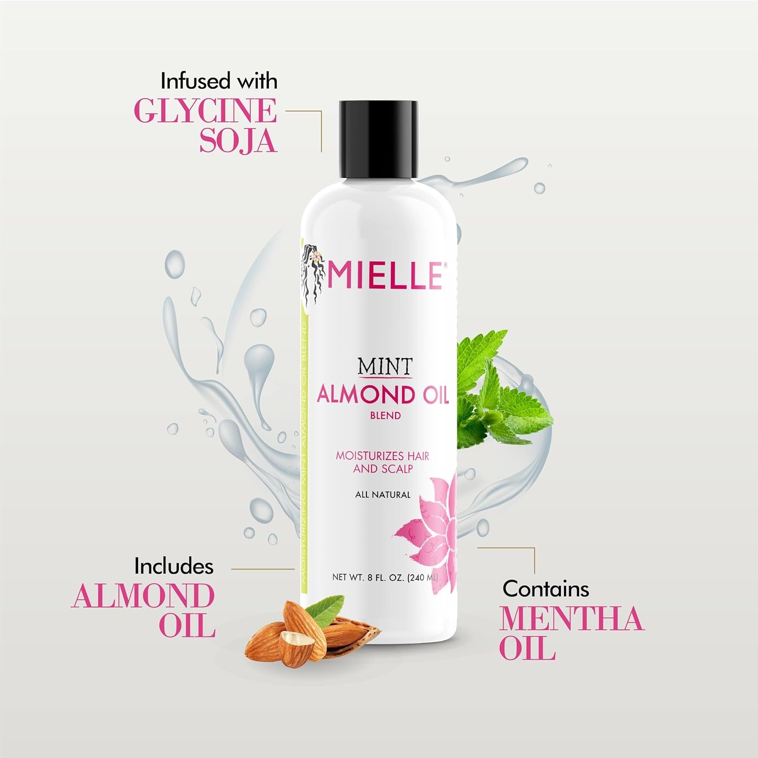 Mint Almond Oil - Lightweight Dry Scalp Oil to Lock in Moisture and Help Encourage Longer, Healthier Hair - Suitable for All Hair Types (8 Fl Oz)